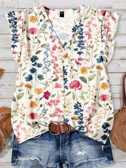 EMERY ROSE Women's Casual Floral Print Shirt, Suitable For Summer