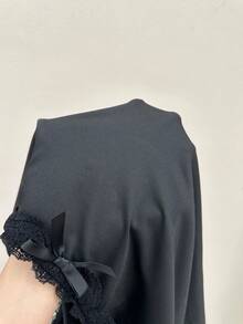 Muchica Rompi Camisole Wanita Ukuran Besar Warna Polos dengan Hiasan Pita dan Renda Kontras, Warna Cokelat untuk Olahraga Musim Panas - Hitam - View 7