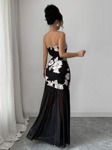 Rafferiza Đầm maxi dài dáng ống, xếp ly, thắt eo, chất liệu jacquard, thanh lịch dành cho nữ, thích hợp dự tiệc. - màu đen - Xem 2