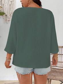 Breezaya Plus Size Casual Solid Color Shirt Fall - Grey - View 2