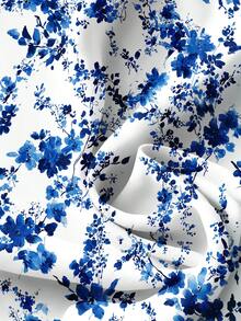 SHEIN LUNE Women's Floral Print Ruffle Hem Short Sleeve Casual Blouse, Suitable For Summer - Multicolor - View 4