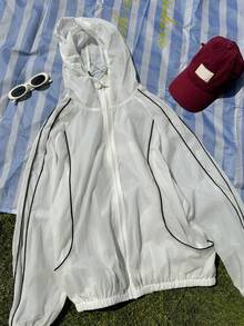 DAZY 女士插肩袖拉链抽绳连帽常规外套 - 白色 - 查看 4