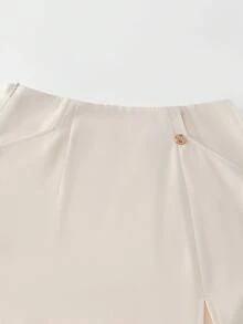 GlowEve Chân váy nữ thanh lịch màu be cạp cao, có khóa cài, thích hợp cho công sở. - Màu be - Xem 3