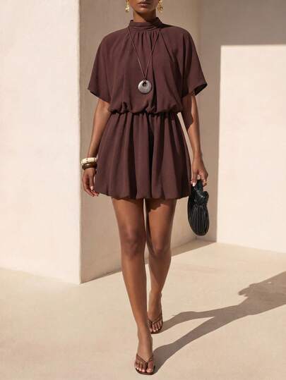 Zivah Spring/Summer New Music Festival, Easter, St. Patrick's Day, Valentine's Day, Date, Western, Nomadic, Birthday Party, Graduation, College Style, Student, Daily Wear, Basic Versatile, Casual, Vacation, Cruise Travel, Beach, Sunbathing, Viral , Streetwear, Wedding Guest Boho, Commute, Brunch, Airport, Party, Holiday Outing, Office Wear Mini Linen Dress With Short Sleeves, Collar, Fitted Waist, Pleated