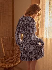 MOTF STUDIO Đầm ngắn nữ in hoa, xếp ly, eo thắt, thích hợp cho mùa xuân/hè. - Nhiều màu - Xem 3