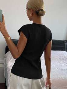 DAZY Women's Solid Color Slim Fit V-Neck Stretchy Thin Casual Summer Cardigan - Black - View 2