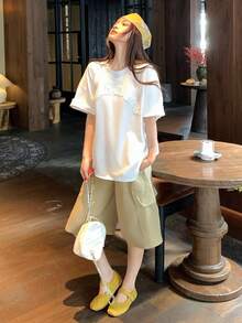 DAZY 女士圆领3D印花短袖T恤，夏季 - 白色 - 查看 6