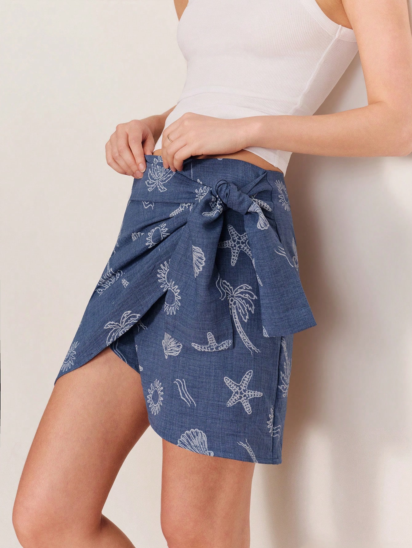 Blue Linen Draped Wrap Mini Skirt For Beachwear With A Summer Motif Cute French Style Casual Holiday Skirt Beach Skirt Island Vacation Outfit