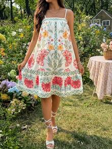 SHEIN Đầm bầu không tay in hoa, kiểu dáng thường ngày. - Nhiều màu - Xem 5