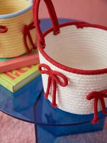 Joivida 1Pc/2Pcs Large Capacity Portable Storage Basket,Cute Desktop Storage Box, Woven Storage Basket With Bow And Cotton Rope, Simple Storage Basket - Multicolor - View 5
