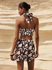 Đầm ngắn MAIJA Vacation hở lưng, viền ren, cổ chữ V, dáng suông. - màu nâu - Xem 6