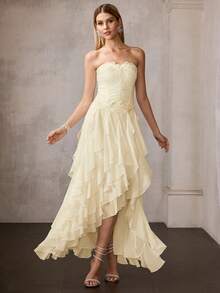 MOTF Soiréza CONTRAST SEQUIN RUFFLE DETAIL ASYMMETRICAL HEM COCKTAIL DRESS - Yellow - View 3