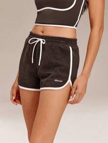 GLOWMODE Glow On The Go Soft Sweat-Wicking Contrasting Trim Embroidered Hem Logo Back Pocket Shorts Outdoor Daily Casual Wear - Brown - View 1