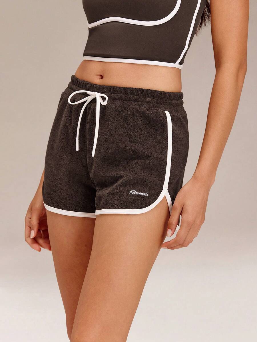 GLOWMODE Glow On The Go Soft Sweat-Wicking Contrasting Trim Embroidered Hem Logo Back Pocket Shorts Outdoor Daily Casual Wear - Brown - View 1