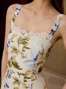 MOTF PREMIUM ĐẦM DÀI NỮ THANH LỊCH HỌA TIẾT HOA VĂN PHỐI REN - Xanh và trắng - Xem 2