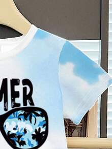 2pcs/Set Baby Boy Outfit, Fashionable Minimalist Sunglasses, Letter Print T-Shirt, Palm Tree Print Shorts, Suitable For Summer Outings - Multicolor - View 6