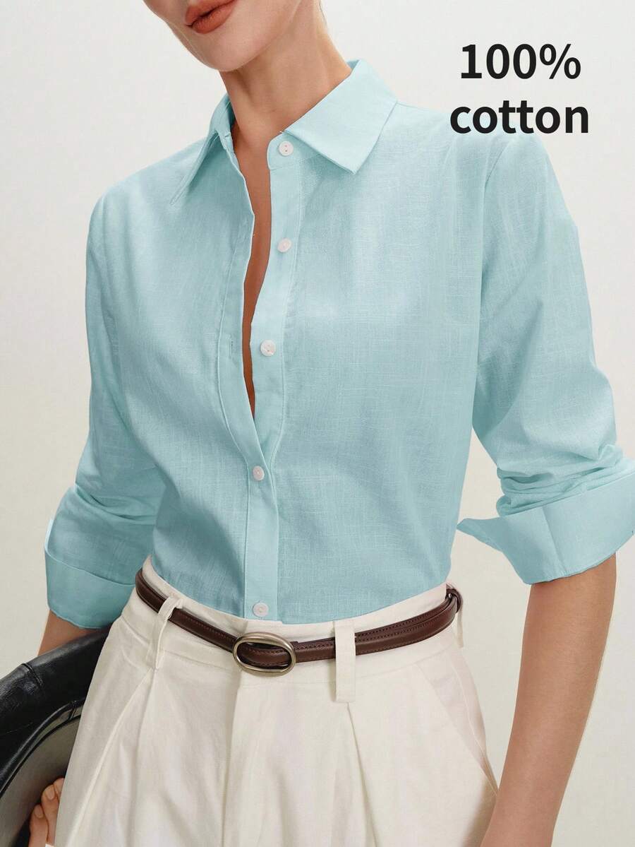 BizChic Áo sơ mi nữ tay dài cổ điển, vai thẳng, đa năng, phù hợp cho công sở, các dịp trang trọng, đi làm thanh lịch, thường ngày, phong cách vintage lãng mạn thập niên 90, thích hợp cho tiệc tùng, lễ tốt nghiệp, khách dự đám cưới, phù dâu, chủ nhà, đi chơi, sự kiện xã hội, buổi hòa nhạc, lễ tốt nghiệp, bữa ăn trưa, sân bay. - Màu xanh lam - Xem 1