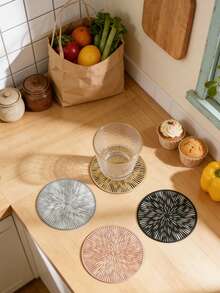 1/2/4/6/8pcs, A Set Of PVC Coasters, Kitchen Table Indoor/Outdoor, Washable Heat-Resistant Coasters, Can Wipe Cup Coasters, Camping, Festivals, Weddings, Parties - Gold - View 6
