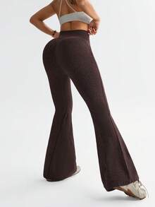 Dewbera Dewbera 1pc Coffee Brown Seamless Sports Leggings, Soft & Comfortable Fit, Suitable For Workout, Running, Casual, Yoga - Coffee Brown - View 6