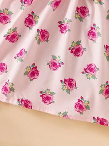 SHEIN Đầm ngắn tay bồng bằng ren trắng in họa tiết cho bé gái sơ sinh, kiểu dáng mùa hè mới với họa tiết hoa hồng ren vàng, thích hợp cho tiệc tùng, họp mặt, dạ hội và mặc hàng ngày. - Màu tím hoa cà - Xem 3