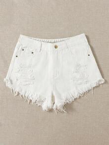 Rivivi Quần short denim trắng rách dáng rộng dành cho nữ cỡ lớn. - trắng - Xem 5