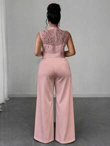 Maweii 大码女士优雅休闲无袖连体裤 - 藕粉色 - 查看 2