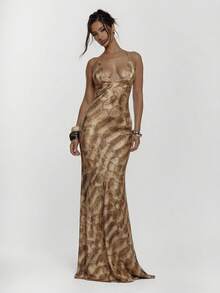 MUSERA Đầm maxi ôm sát họa tiết da báo, dây buộc phía trước, chi tiết cúp ngực, gợi cảm cho mùa thu, đi chơi đêm, phong cách đường phố dễ thương, dự tiệc, thanh lịch, mùa xuân hè, kỳ nghỉ. - Lạc đà - Xem 4