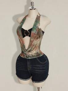SHEIN ICON Damen Ausgehmode grünes sexy Urlaubs Boho Western Neckholder Rückenfreies sexy Trägershirt, Sommerfashion, Sommer - Verschiedenfarbig - Übersicht 4