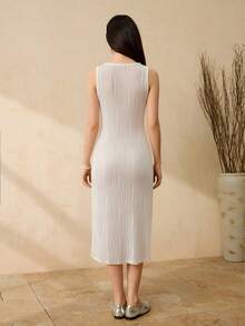 SHEIN Đầm dài màu trắng trơn có họa tiết dành cho bé gái và thiếu niên, thích hợp cho đám cưới, mặc hàng ngày và nhiều dịp khác, mùa xuân/hè. - trắng - Xem 2