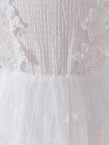 SHEIN Glamorique Kids Đầm bồng sang trọng, không tay, màu trắng, ren hoa, thắt eo cho bé gái. - trắng - Xem 8