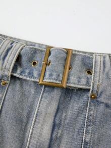 GlowEve 女士夏季水洗口袋系带牛仔短裤 - 藍色 - 查看 4