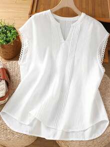 Franclia Áo kiểu nữ dáng rộng cổ chữ V phối ren hoa. - trắng - Xem 4