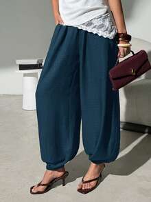 Lavishia Women's Casual Balloon Pants, Comfortable & Versatile Coffee Color Long Pants, Spring/Summer - Blue - View 5