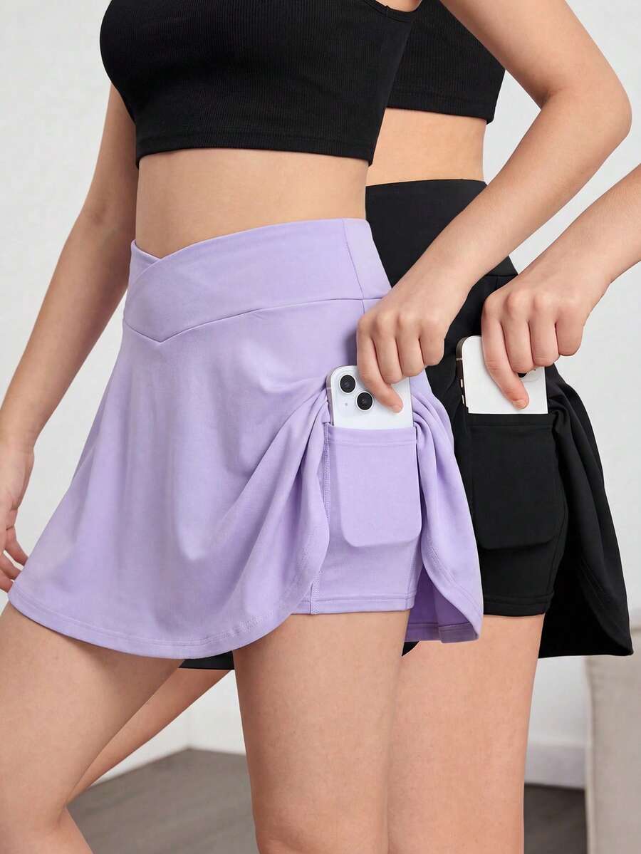 SHEIN 2件組少女純色修身休閒短褲與運動服套裝 - 彩色 - 查看 1