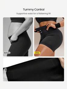 GLOWMODE Große Größen 4,3" ultrafeiner, weicher nahtloser Wochenend-Hoher Bund Raffung Po Lifting CoreHold Radlerhose Mittlere Belastung Laufen Joggen Training Fitnessstudio Tragen - Schwarz - Übersicht 7