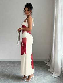 Elenzga Falda midi con estampado floral y cintura con lazo, elegante y casual, adecuada para primavera y verano, tallas grandes para mujeres - Multicolor - Ver 2
