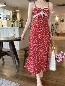 DAZY 女士全印花韩版春夏度假长裙 - 紅色 - 查看 9