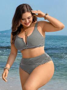 Swim Lushoire 2026 Costume de baie noi pentru femei, mărime plus, cu guler în V, texturate, sexy, sport, casual - Multicolor - Vizualizare 5