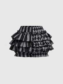 ROMWE Spring / Summer Plus Size Women Gothic Cute Patchwork Striped Plaid Clown Pumpkin Shorts - Grey - View 5