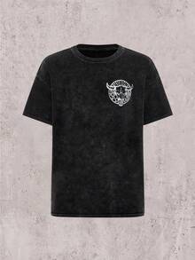 Hemo, Hemo, Men's Summer Cow Head Print Round Neck Short Sleeve Distressed Washed T-Shirt - Black - View 3