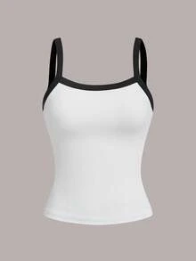 SHEIN Girlism Áo camisole thể thao mùa hè cho nữ tuổi teen, phối màu đen trắng hồng xanh dương, bộ 4 áo vest, áo thun tennis. - Nhiều màu - Xem 4
