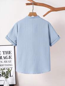 Tween Boy Textured Versatile Collared Short Sleeve Shirt - Baby Blue - View 2
