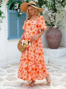 SHEIN 孕妇时尚印花连衣裙 - 彩色 - 查看 5