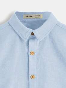 SHEIN Camisa casual de un solo pecho con cuello para niño preadolescente de unicolor - Celeste - Ver 4