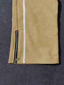 Manfinity EMRG Men's Casual Contrast Trim Drawstring Waist Sweatpants - Khaki - View 4