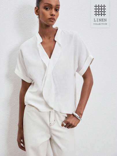 ATUI Studio Women's Cotton Linen Blend Blouse - Soft Breathable Button Down Shirt With Relaxed Fit For Summer Office