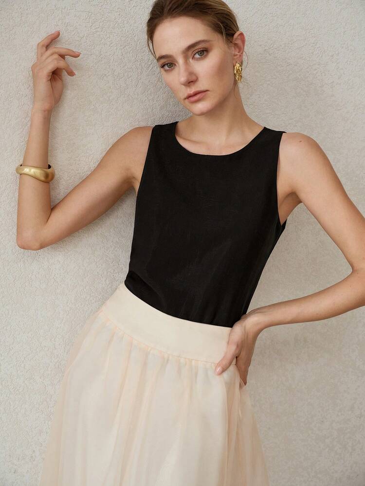 NEW ARRIVAL SPRING/SUMMER SOLID COLOR TANK TOP, WOMEN'S CASUAL SLEEVELESS UNDERSHIRT, MINIMALIST BLACK TANK TOP