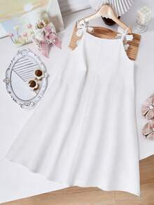 SHEIN Tween Girls Back To School Daily Floral Dress Craft Strap Swing Parties Midi Length Flattering Fit - White - View 2