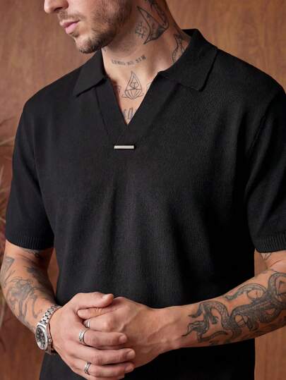 HIMLAND Men's Casual Solid Color Short Sleeve Knit Top, Summer