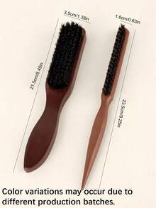 SHEIN 1/2 件套，油梳和发梳，纯色，男士油发胡须刷实木长柄胡须刷鬃毛清洁刷 - 彩色 - 查看 3